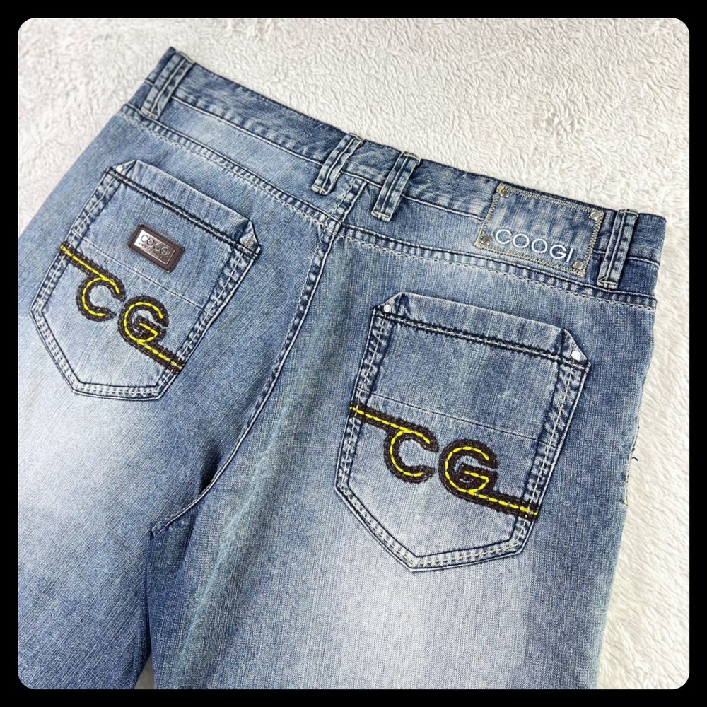COOGI‎ Denim Shorts Jorts Men's 38 Blue Embroidered Logo Pockets Wide Baggy Y2K